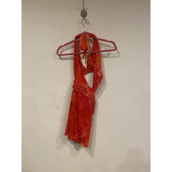 Outcast Logen Mini Dress Tropicana Womens Medium Orange Floral Halter Backless - Picture 4 of 4